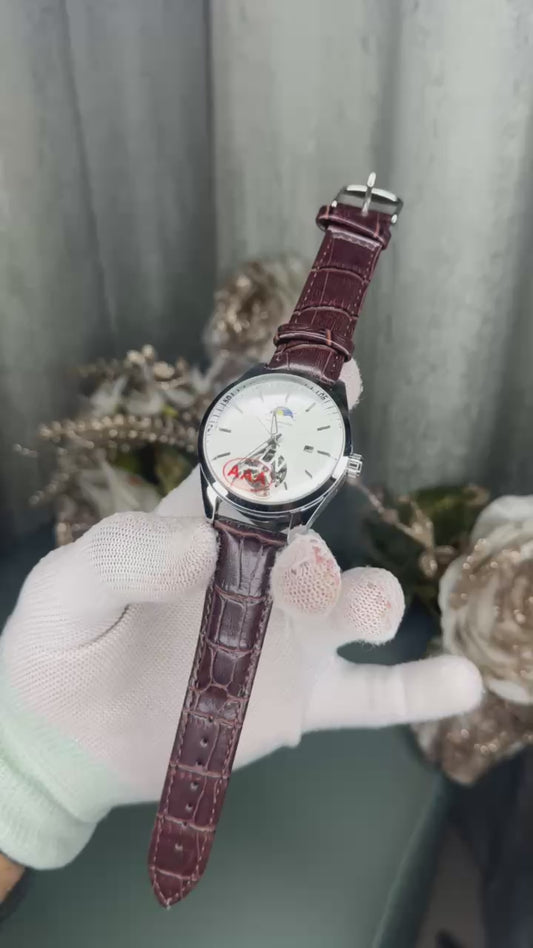 Patek Philipp e Brown White Leather Strap Premium Watch