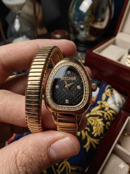 JUST CAVALLI SNAKE WATCH SINGLE RING ANALOGE WATCH GOLD BLACK 200