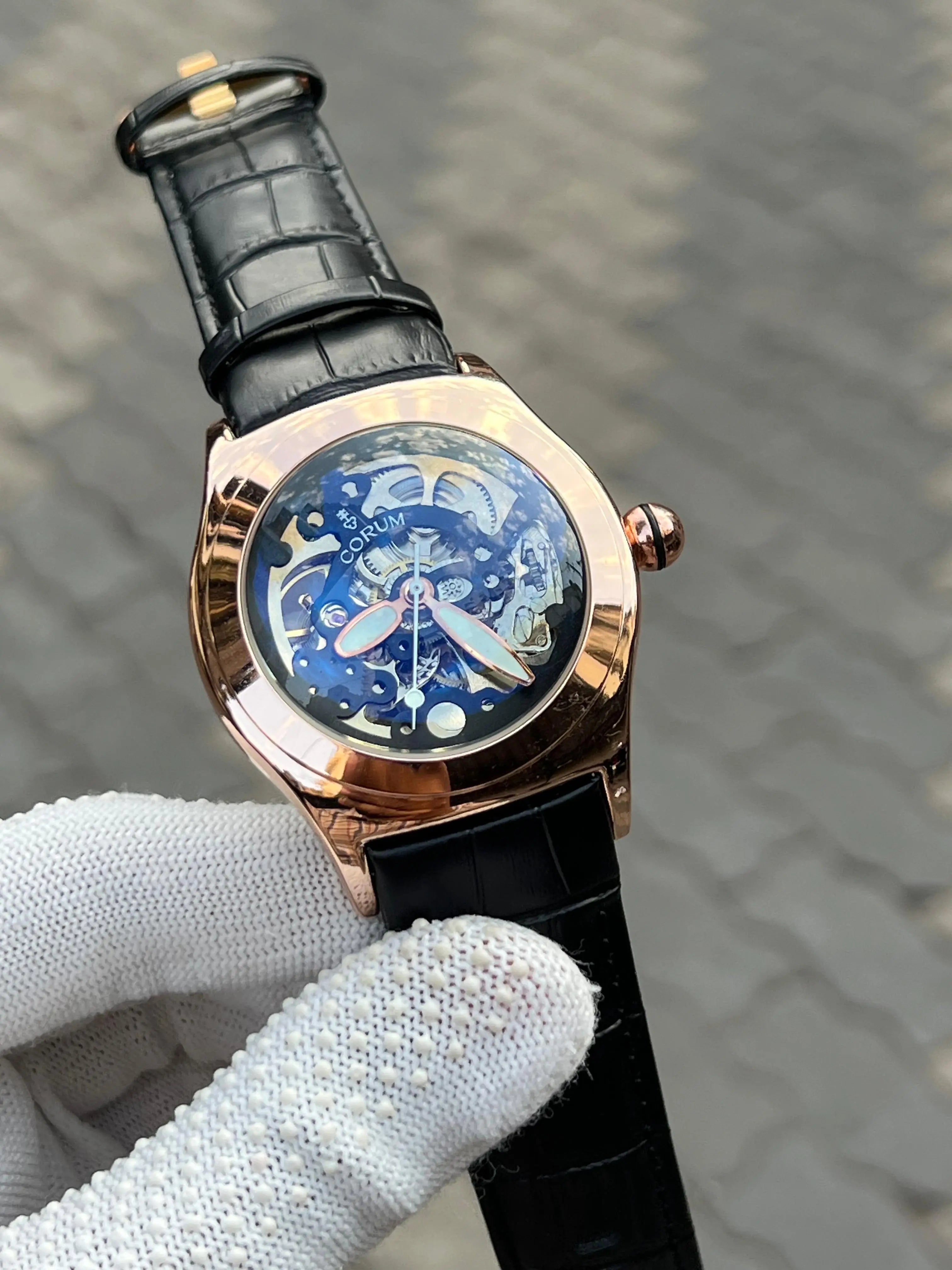 Corum Automatic Leather Belt Black Gold