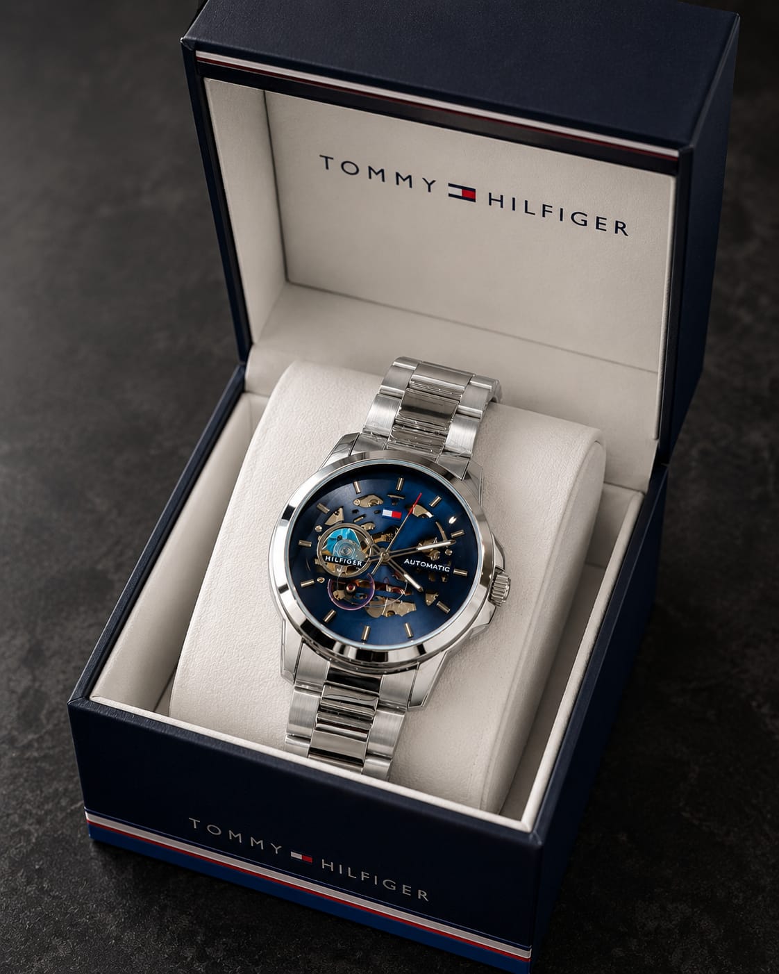 TOMMY HILFIGE R SKELETON AUTOMATIC SIL BLUE 546