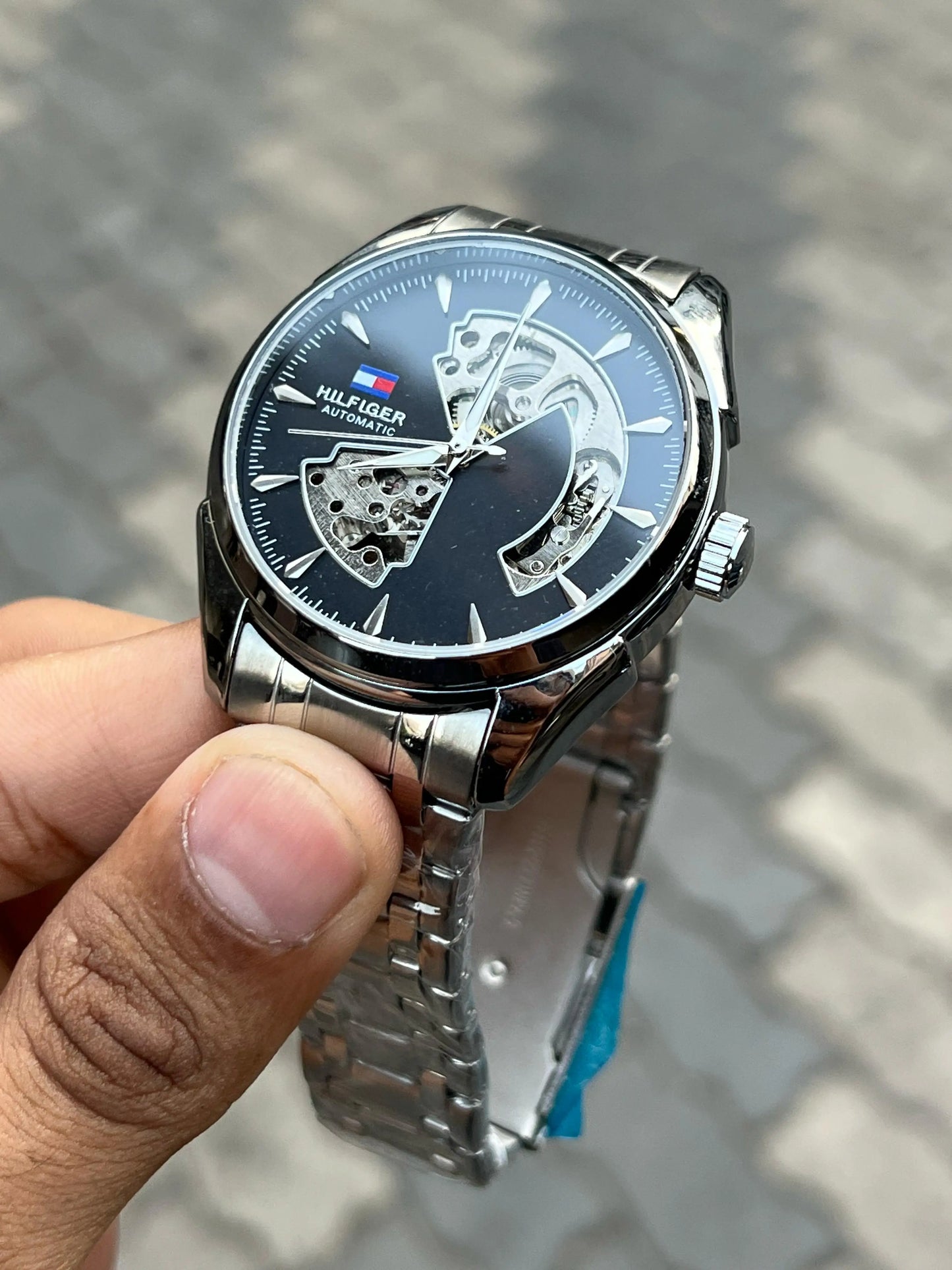 To_Mmy Hilf-iger Automatic Silver Black