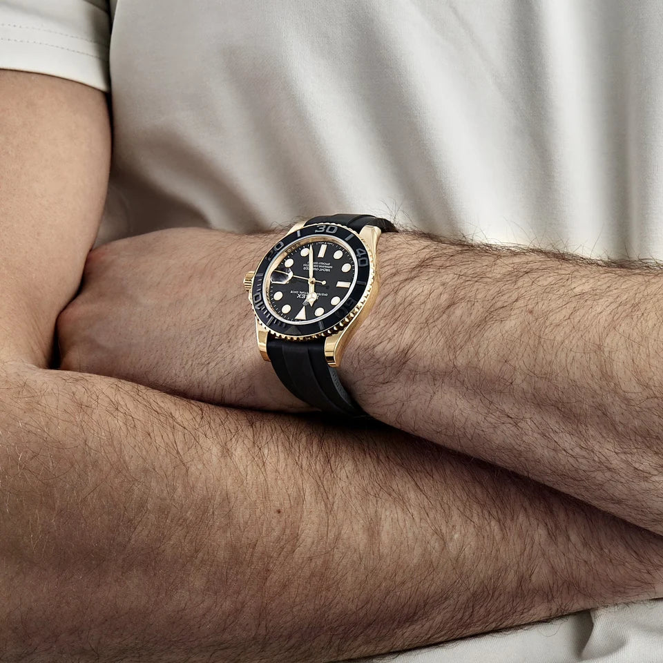 Role_x Yatch Master Yellow Gold Oysterflex Black Mint Mens Watch Luxury Edition Premium Quality mercurewatches.store